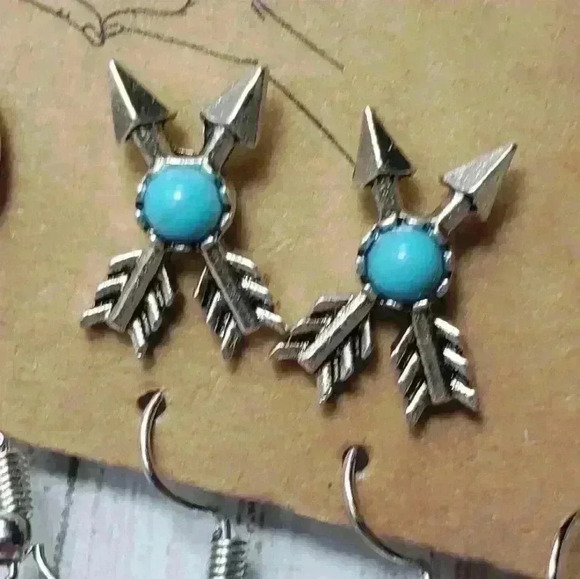 NWT Bohemian Vintage Earrings Silver Alloy Turquoise Bohemian Hippy Western - Picture 10 of 12